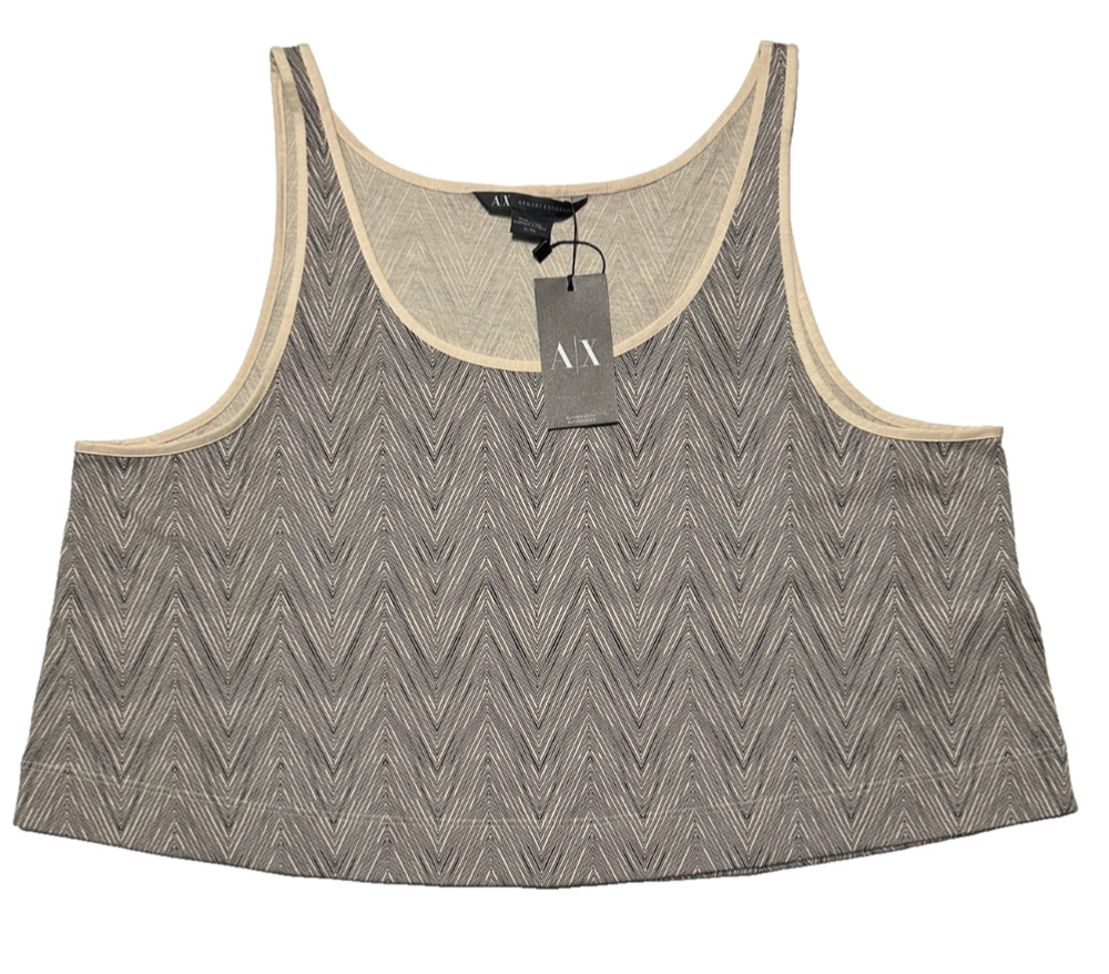 NWT Vintage Armani Exchange Womens Beige Pattern Crop Oversized Tank Top size XL